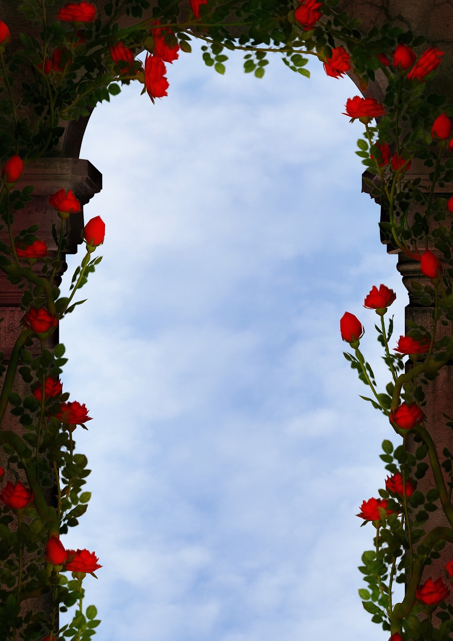 fantasy  archway  roses free photo