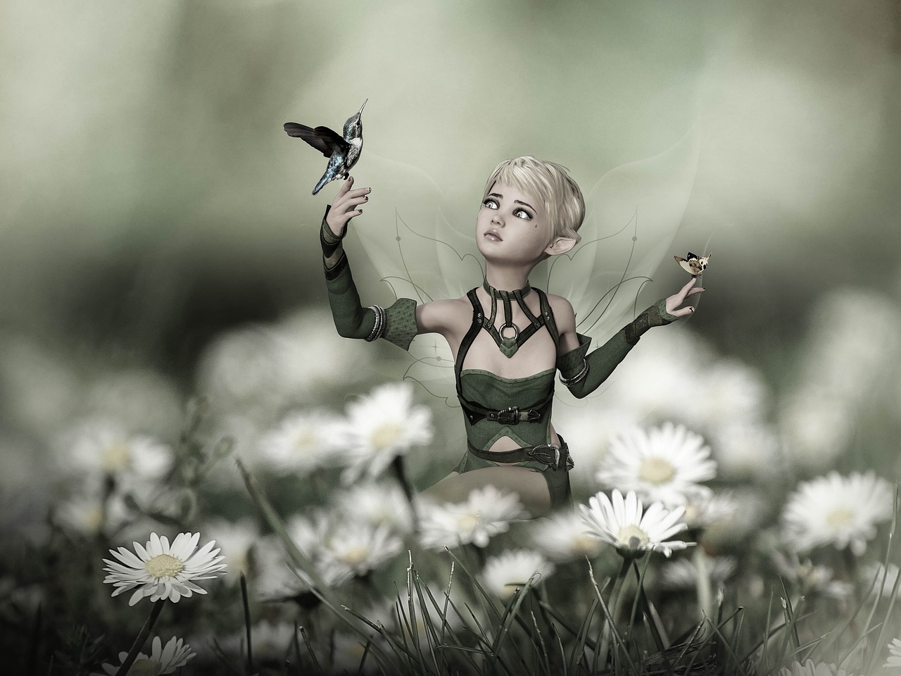 fantasy  elf  flower meadow free photo