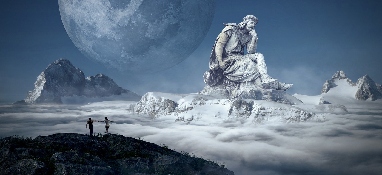 fantasy  mountains  statue free photo