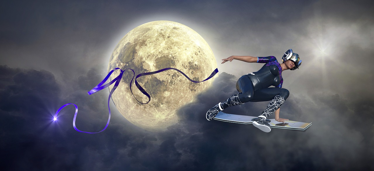 fantasy  moon  skateboard free photo