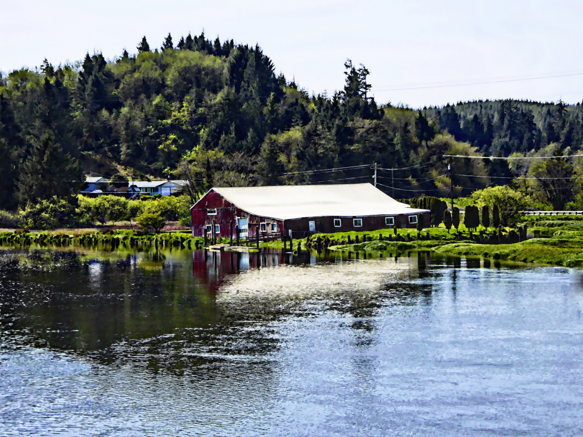 barn farm river free photo