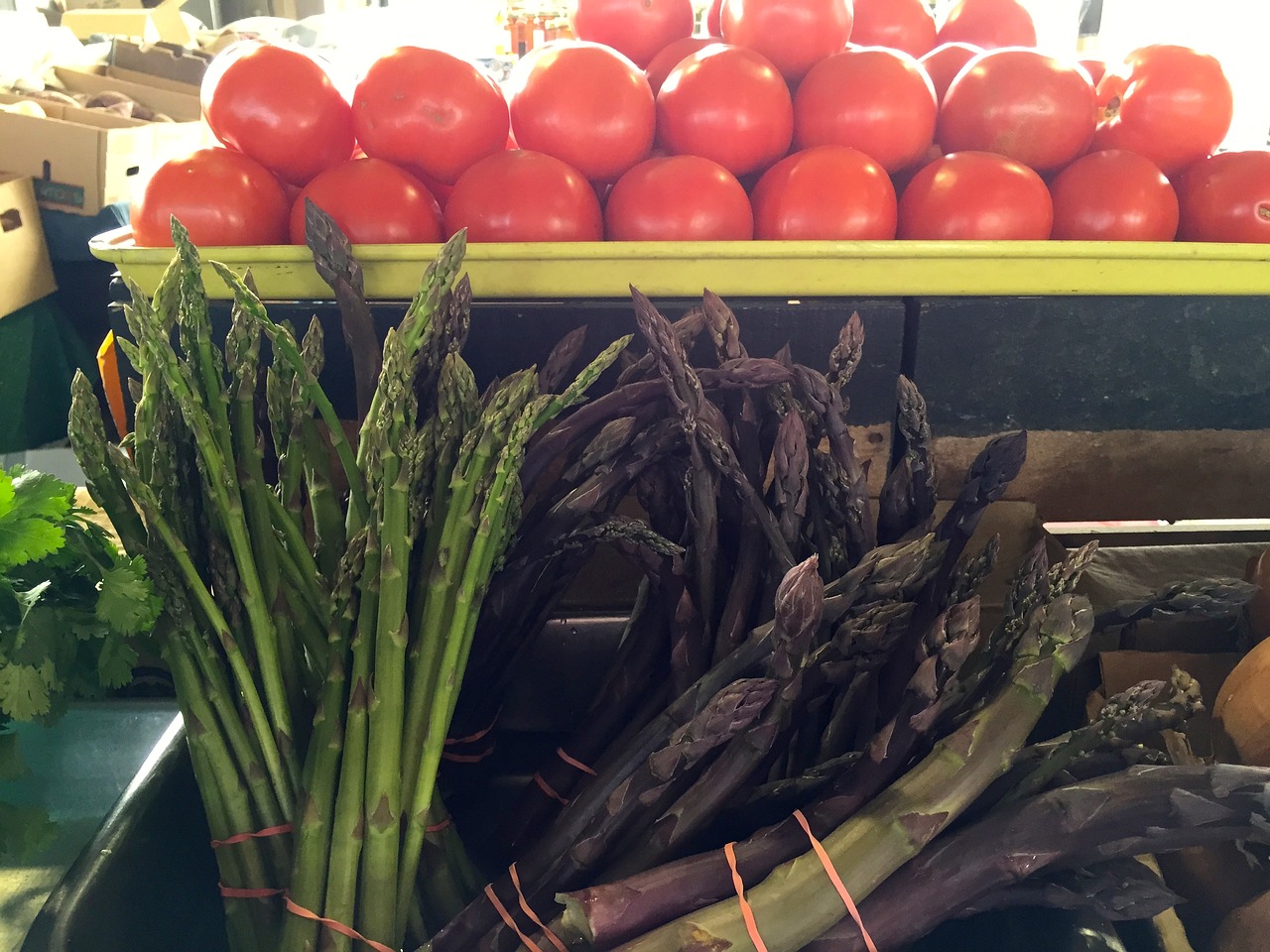 farmers market asparagus tomatoes free photo