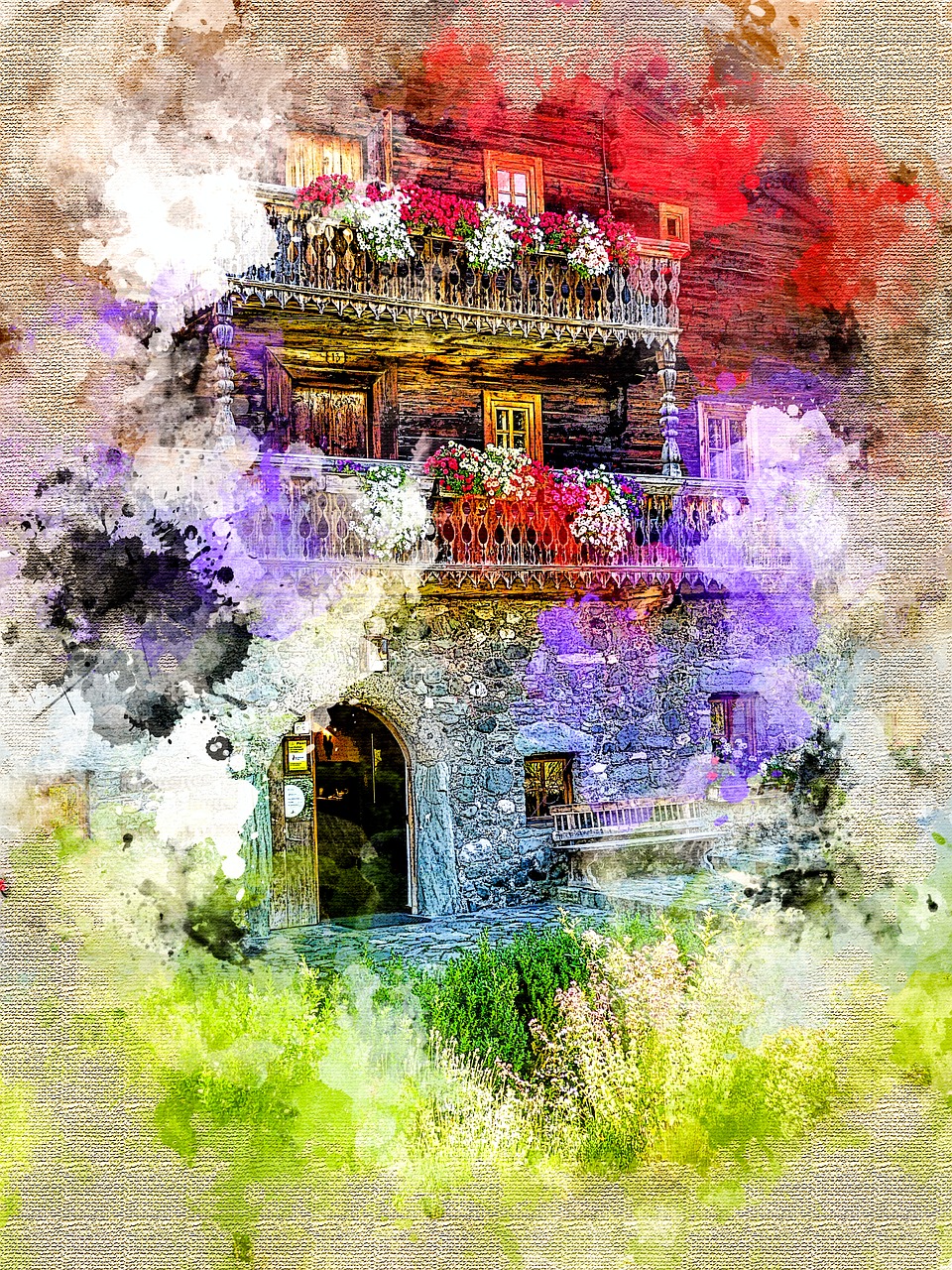 farmhouse  photo manipulation  watercolour free photo