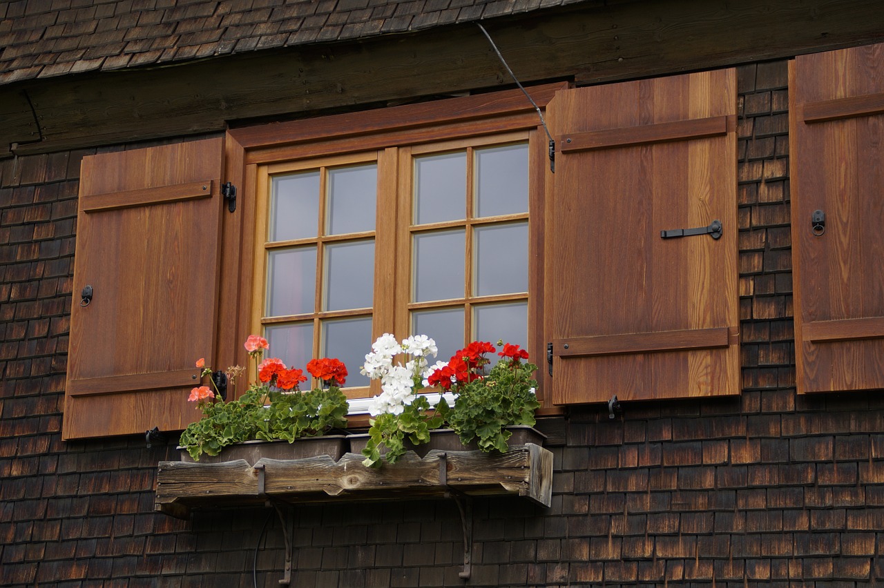 farmhouse window geranium free photo