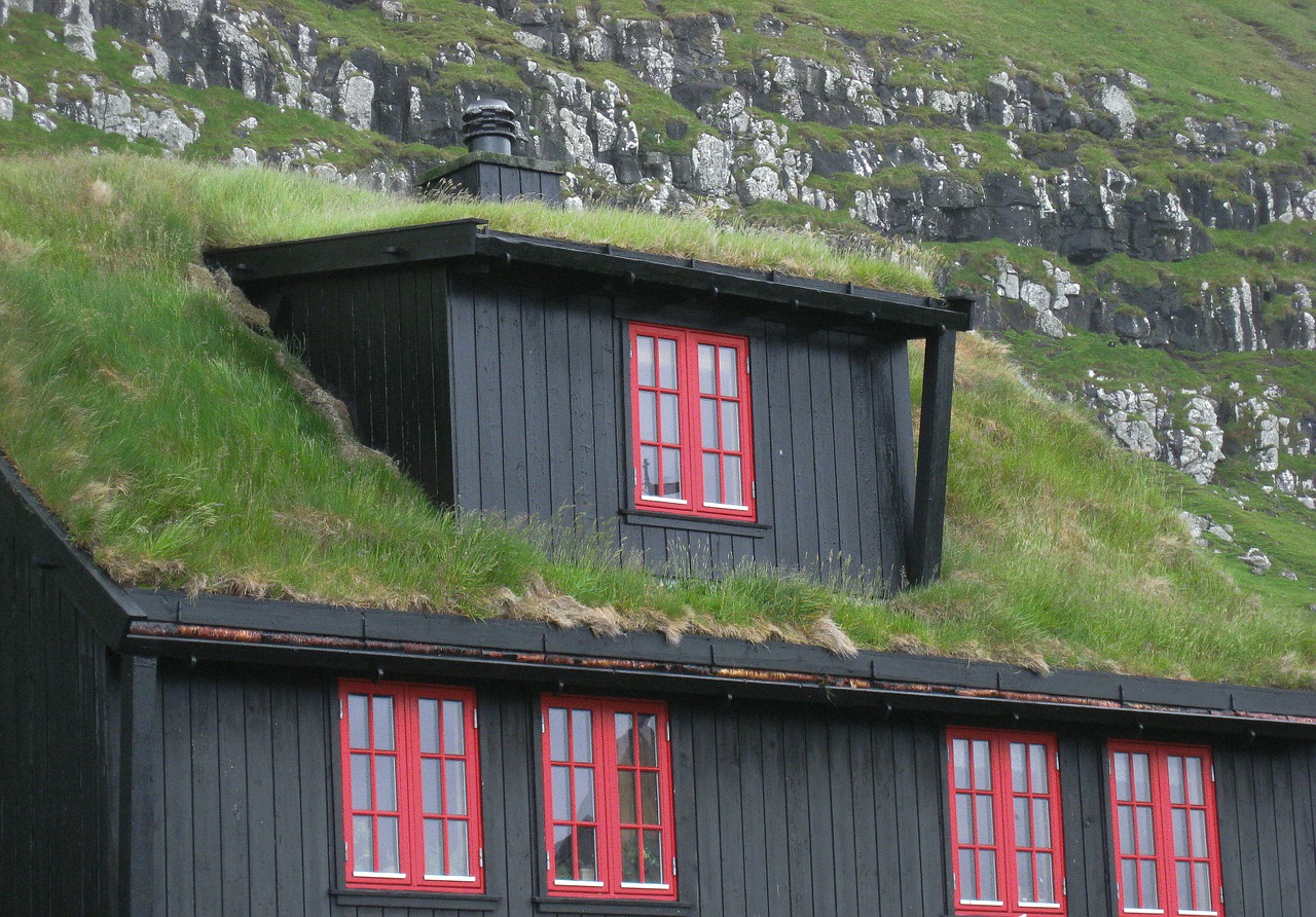 faroes grass roof wooden house free photo