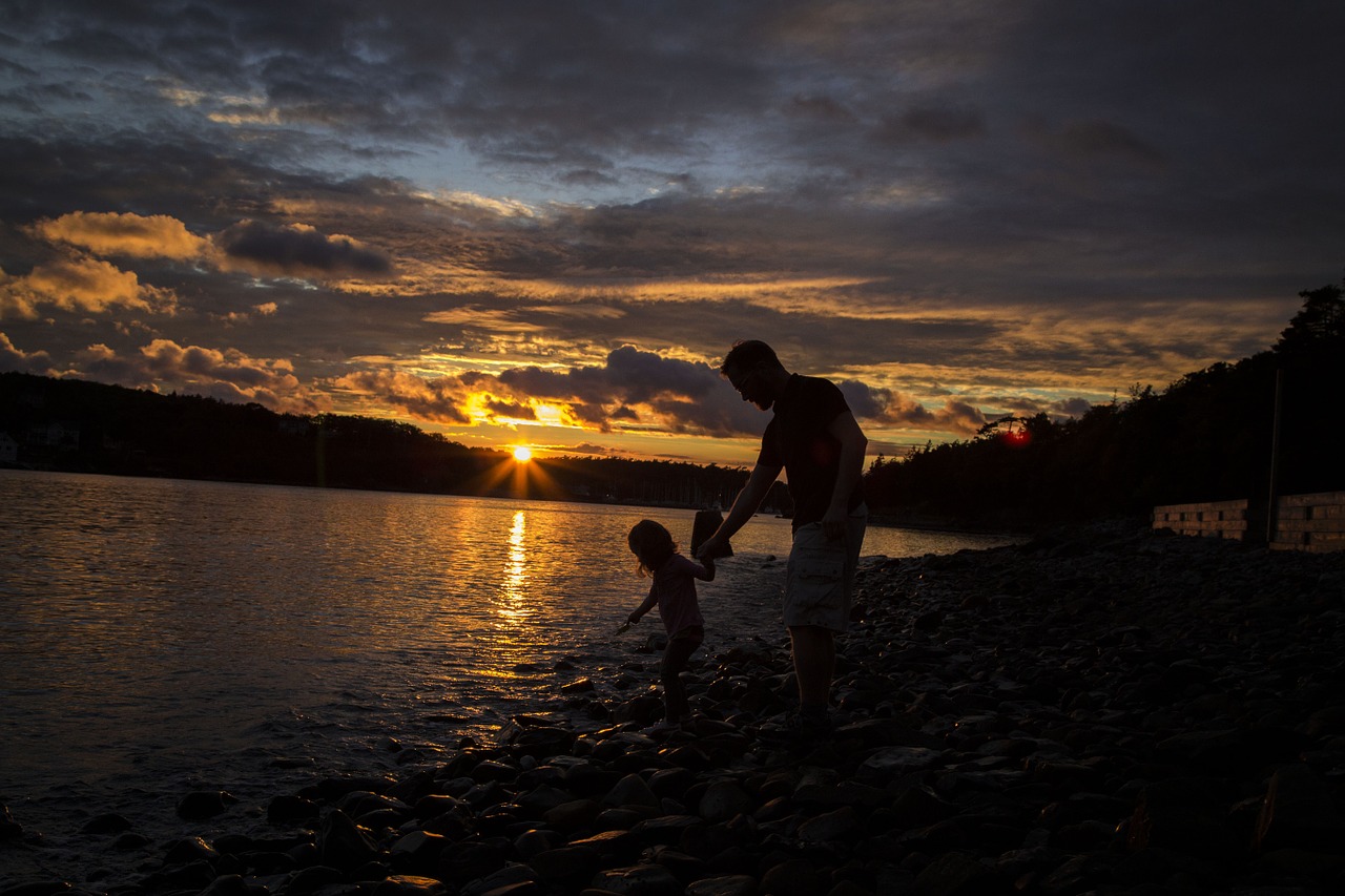 sunset water daughter free photo