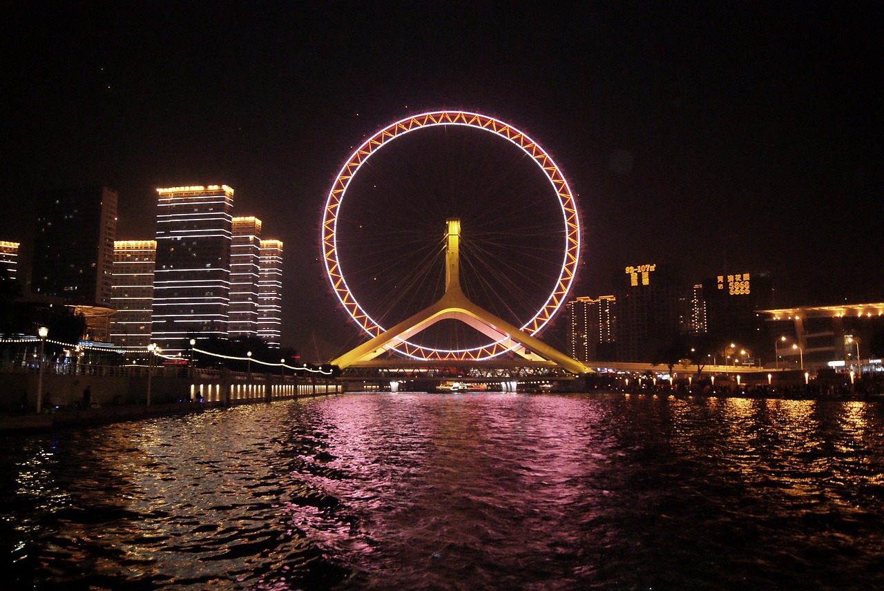 ferris wheel night tianjin free photo