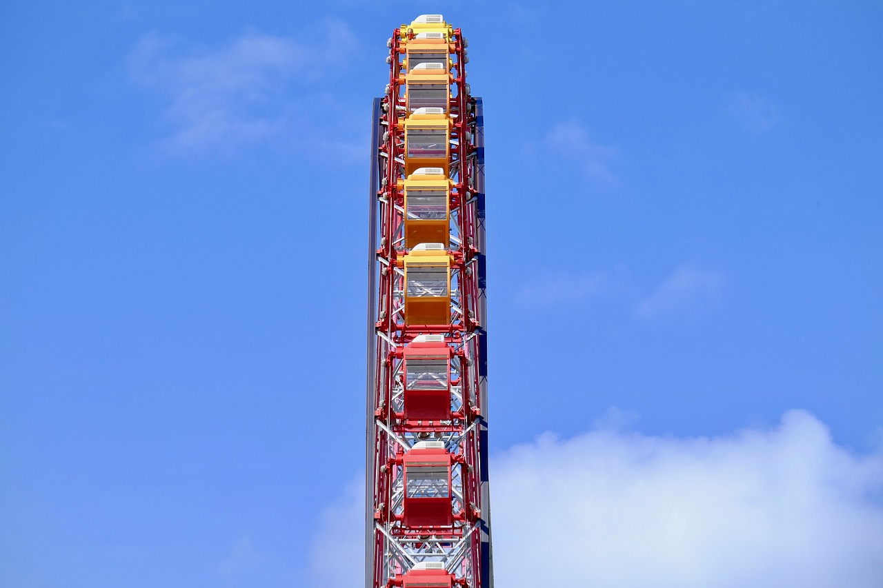 ferris wheel  blue sky  going down free photo