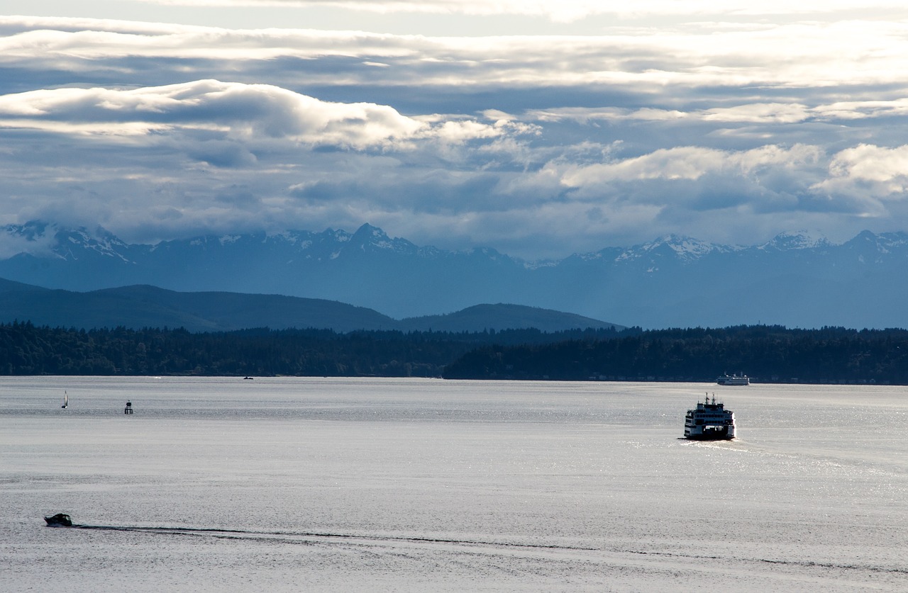 ferry  mountains  layers free photo