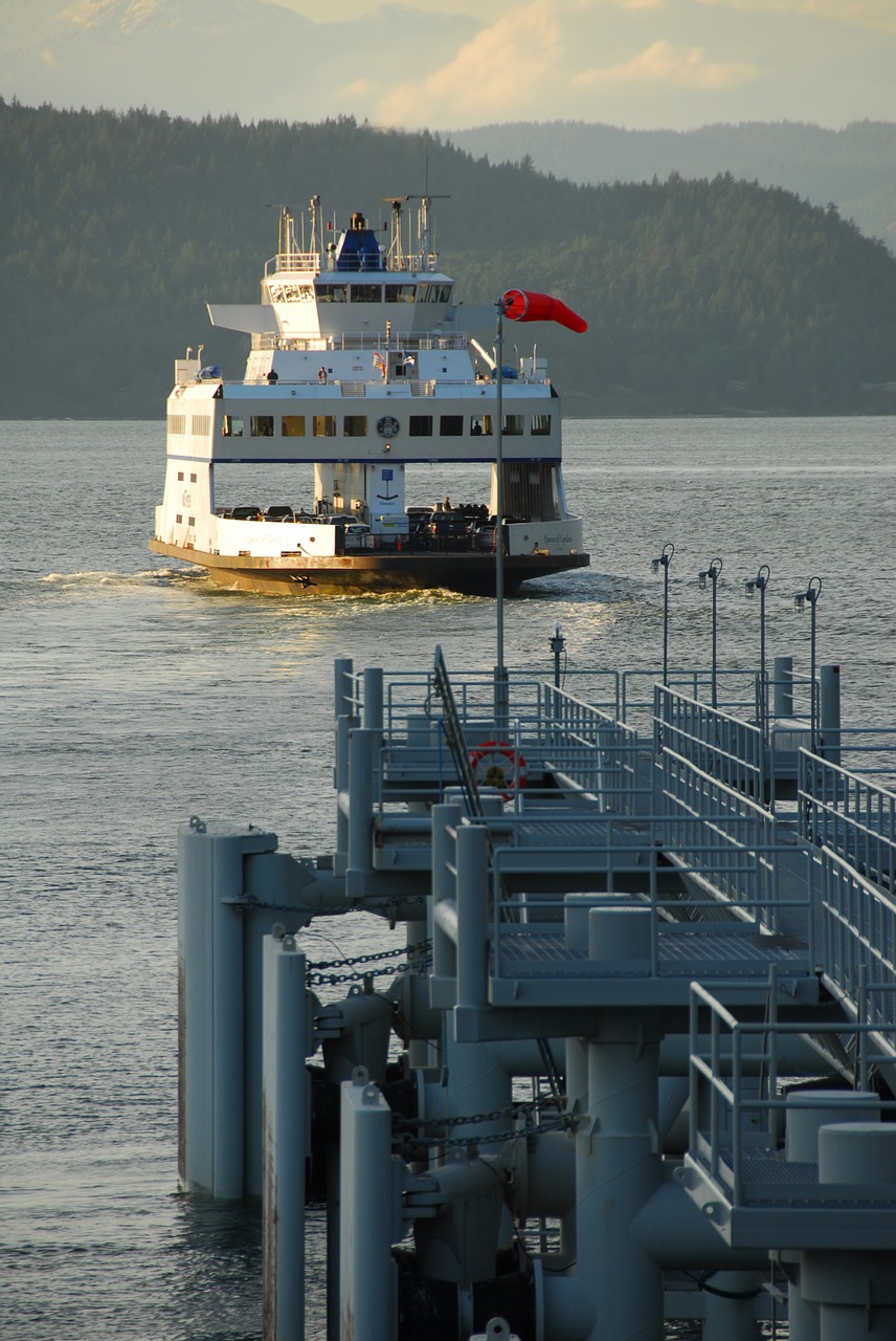 ferry harbor sunset free photo