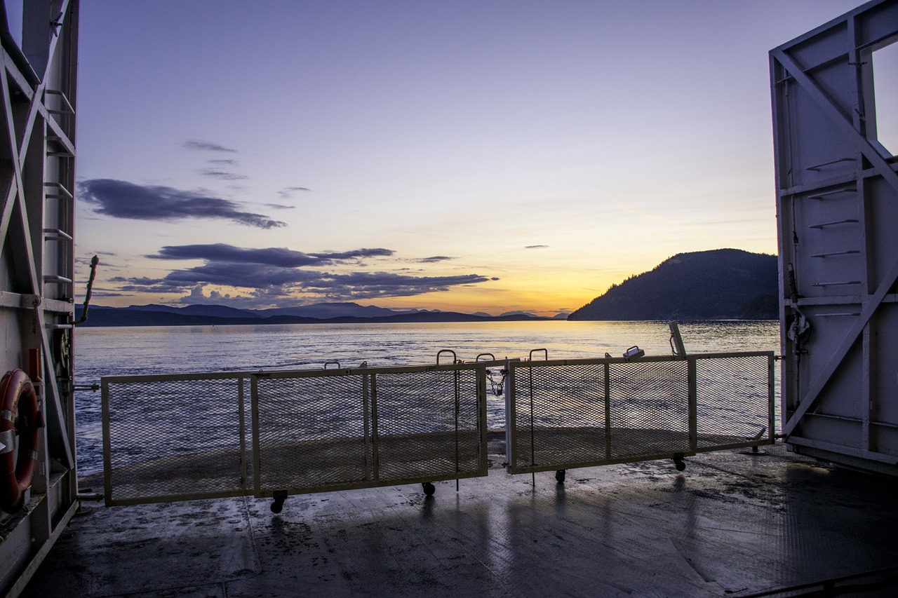 ferry sunset door free photo