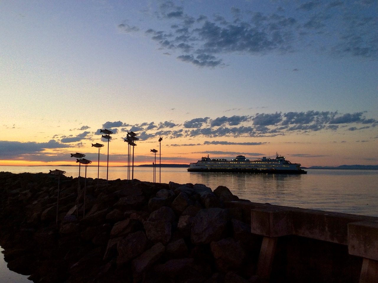 ferry sunset puget sound free photo