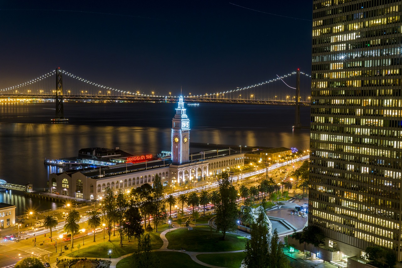 ferry building san francisco night photography free photo