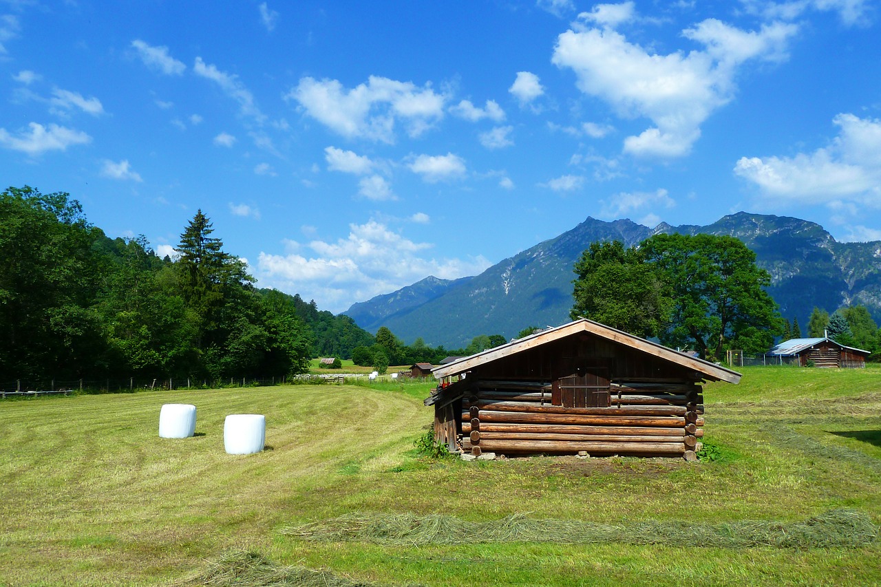 field hay balls log building free photo