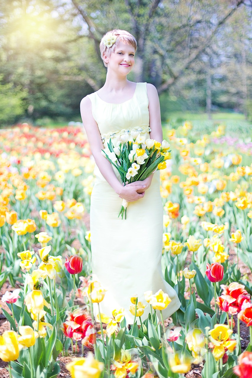 field of tulips young woman pretty free photo