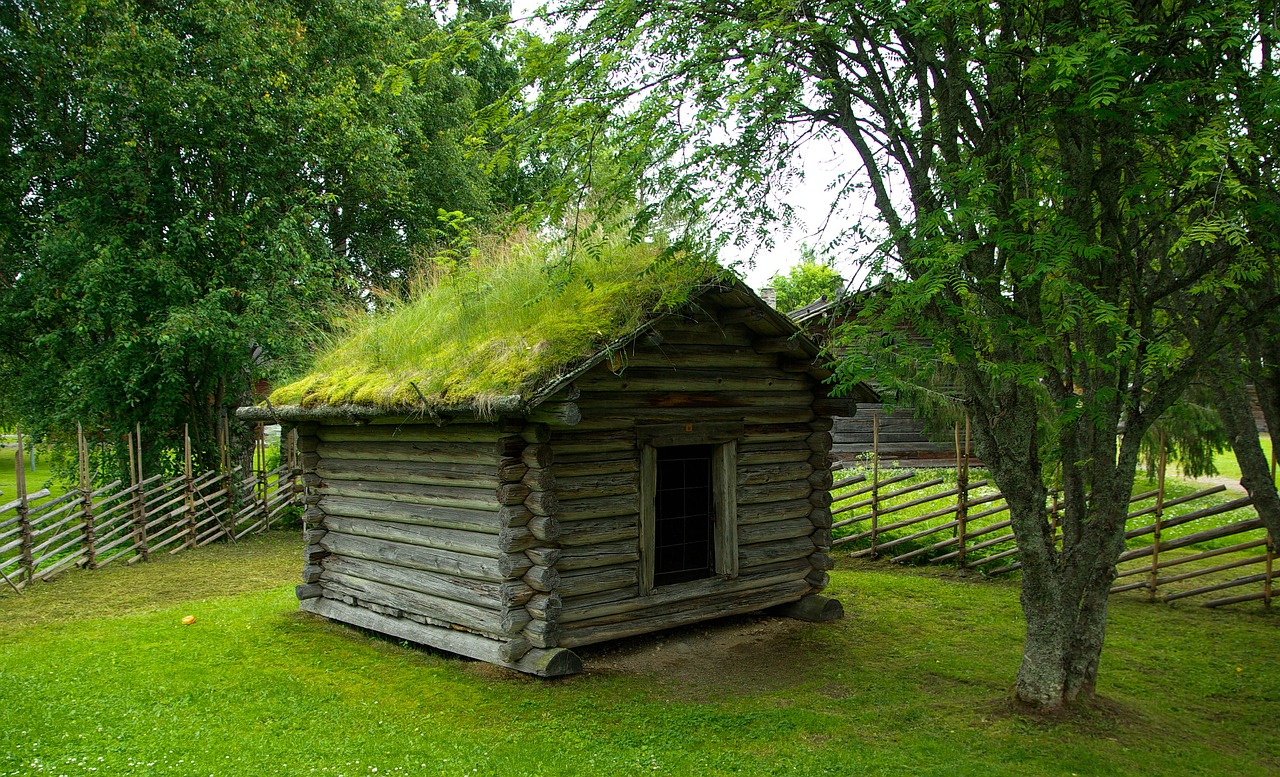 finland cabin grass roof free photo