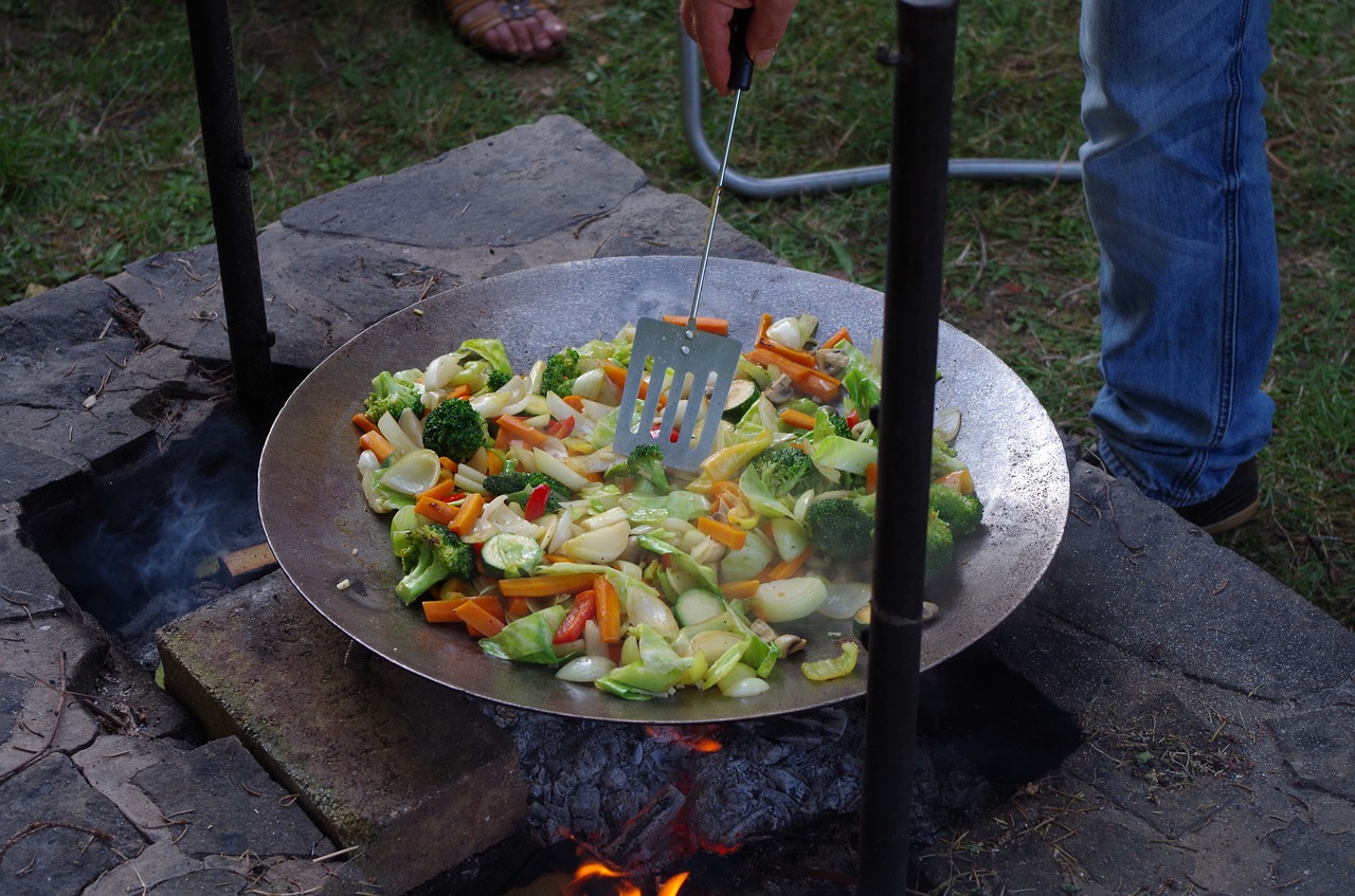 fire cooking vegetables free photo