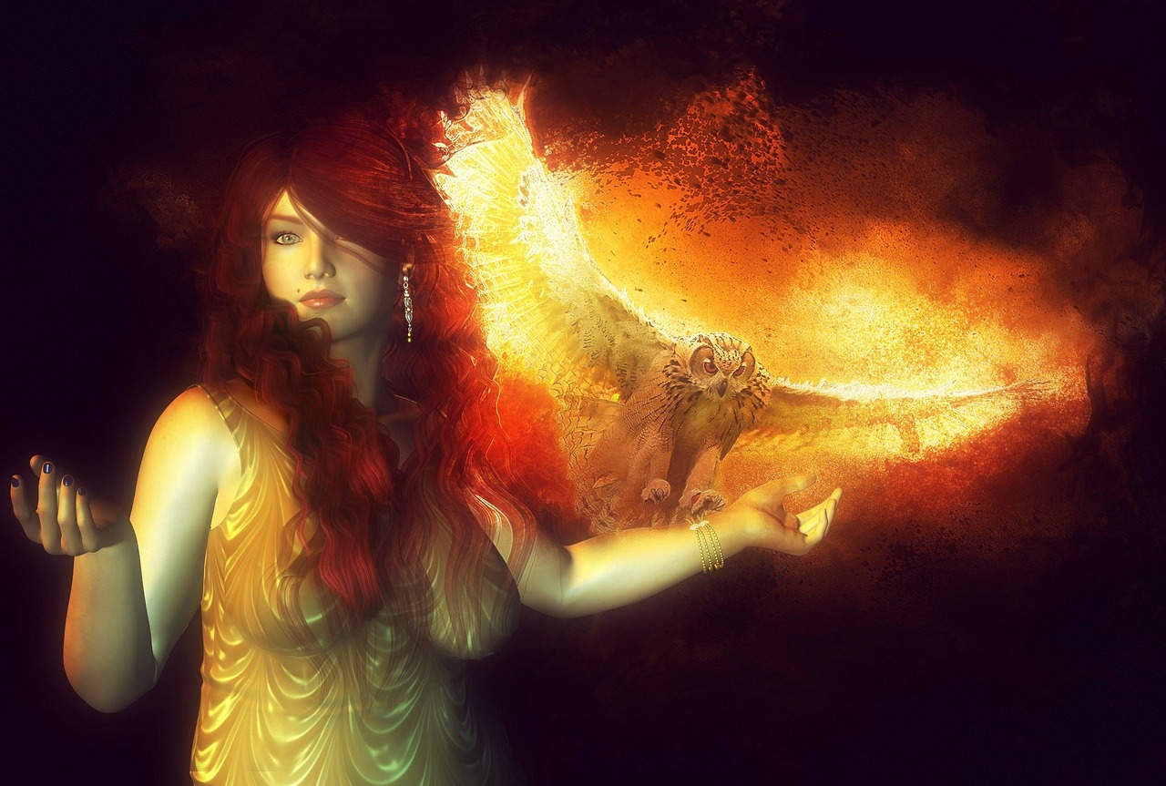 fire owl woman free photo