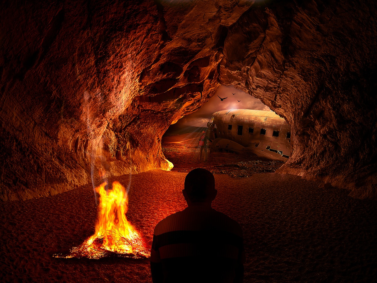 fire desert cave free photo