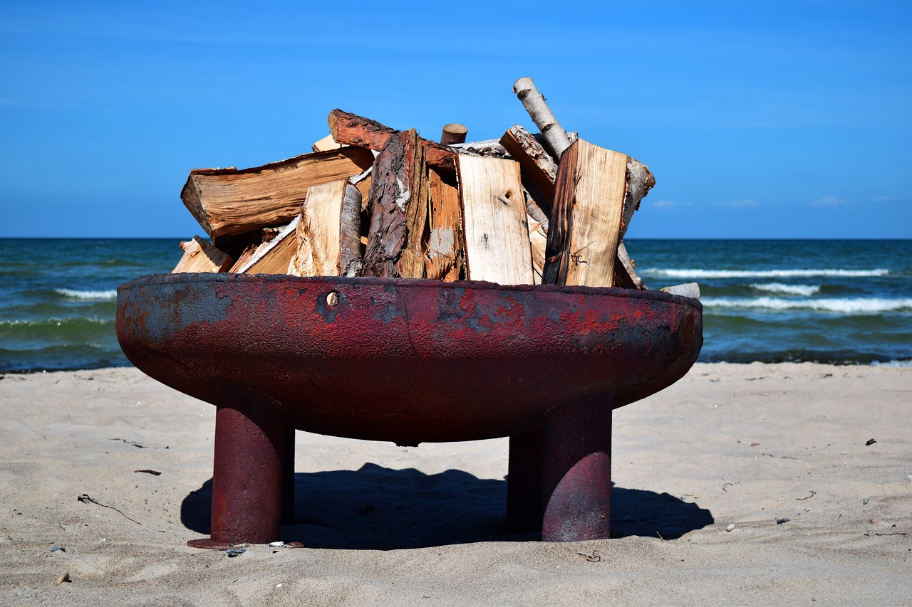 fire bowl  most beach  baltic sea free photo