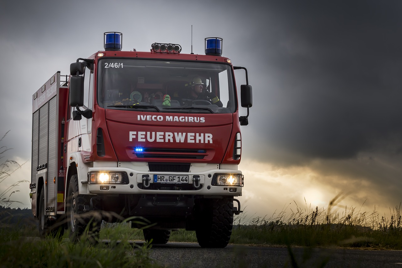 fire truck blue light landscape free photo