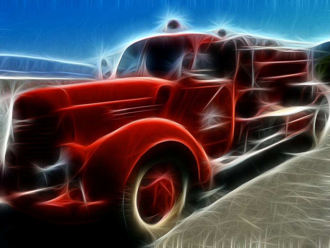 fire truck artwork vehicle free photo