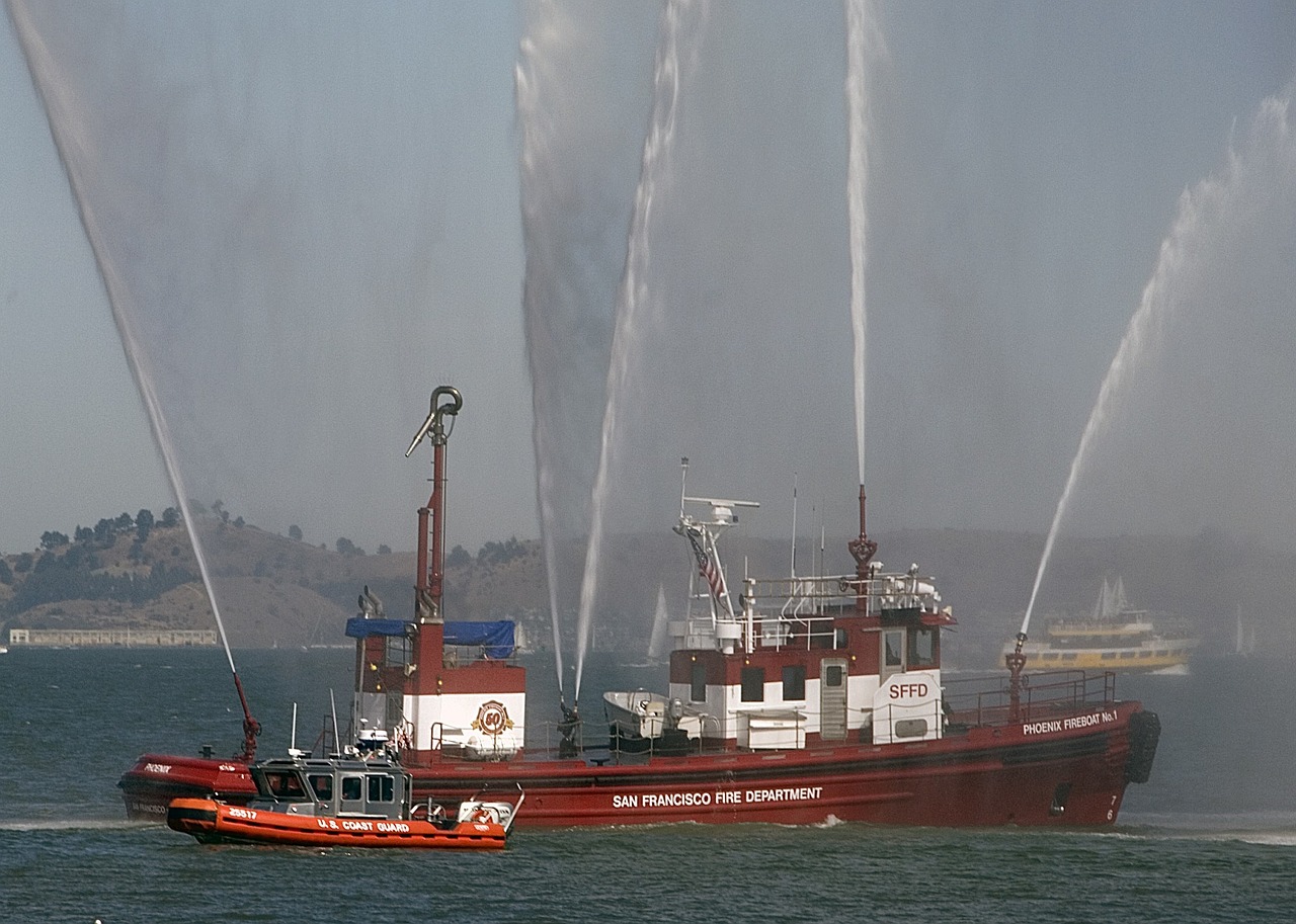 fireboat ships spray free photo