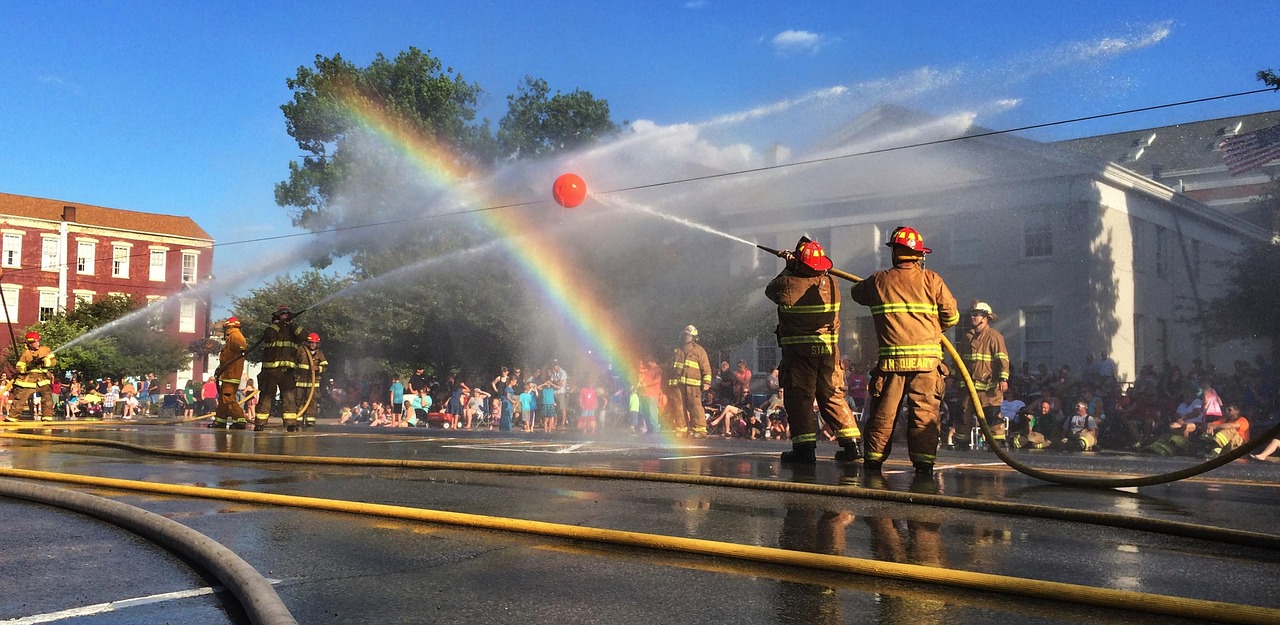 firefighters rainbow waterball free photo