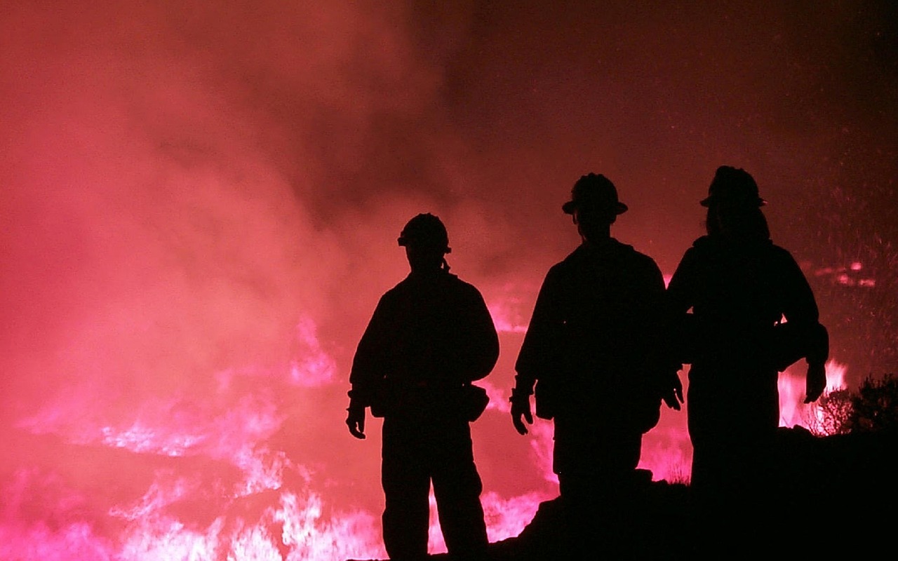 firefighters wildfire silhouettes free photo