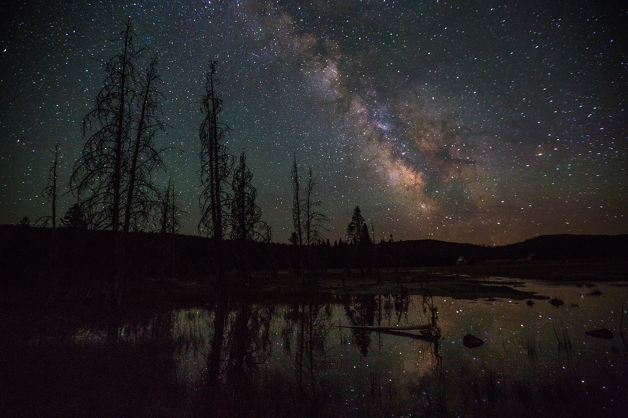 firehole lake milky way yellowstone national park free photo