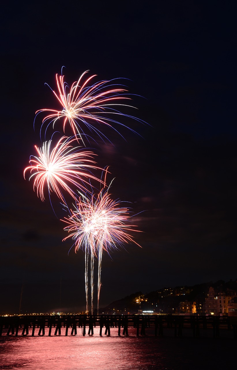 fireworks trouville sea night free photo