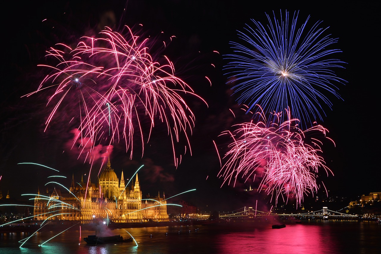 fireworks parliament budapest free photo