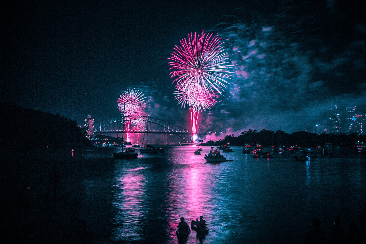 fireworks  harbour  blue free photo