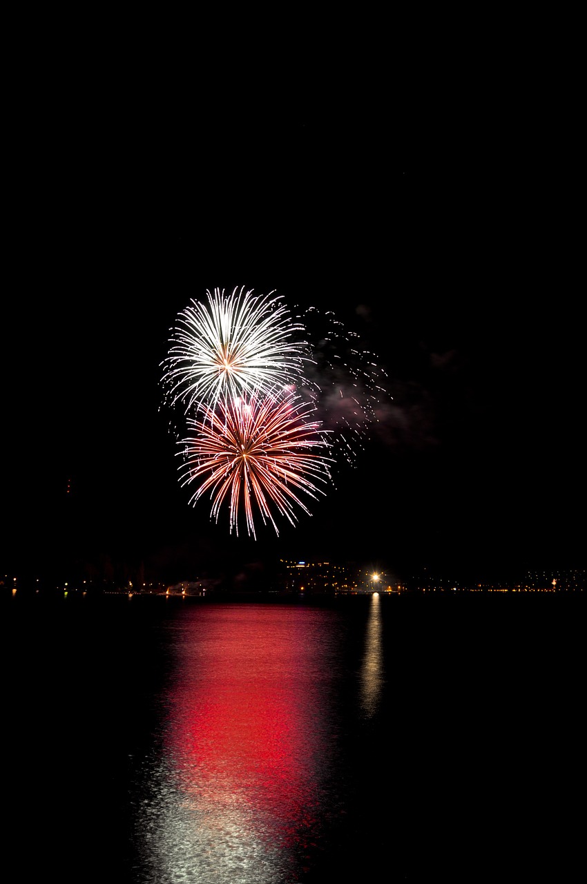 fireworks lake mirroring free photo