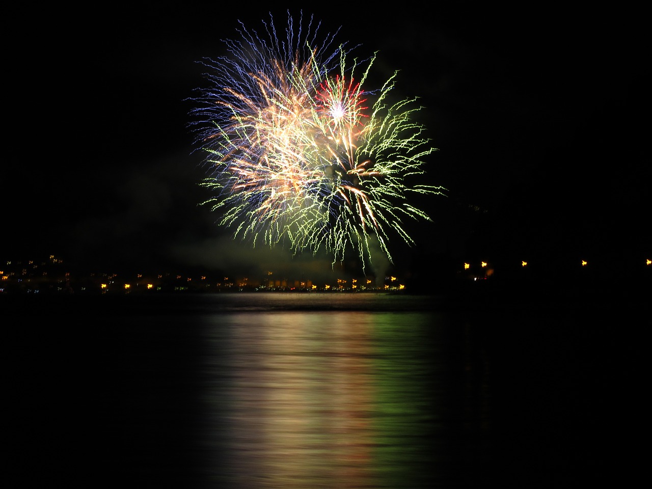 fireworks mirroring night free photo