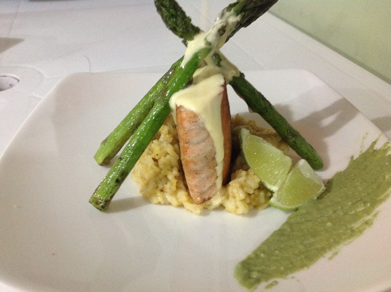 fish asparagus risotto with fish free photo