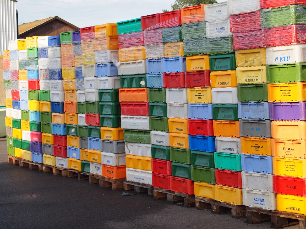 fish boxes fishing port free photo