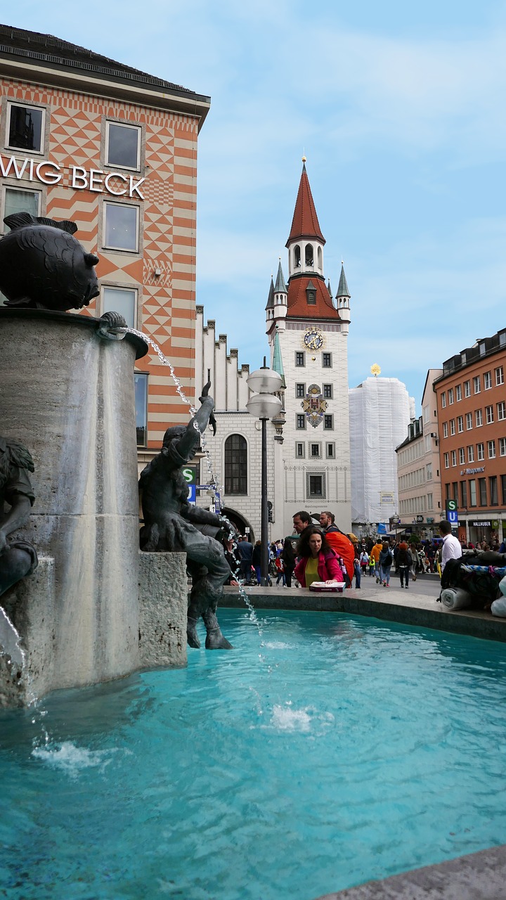 fish fountain marienplatz munich free photo