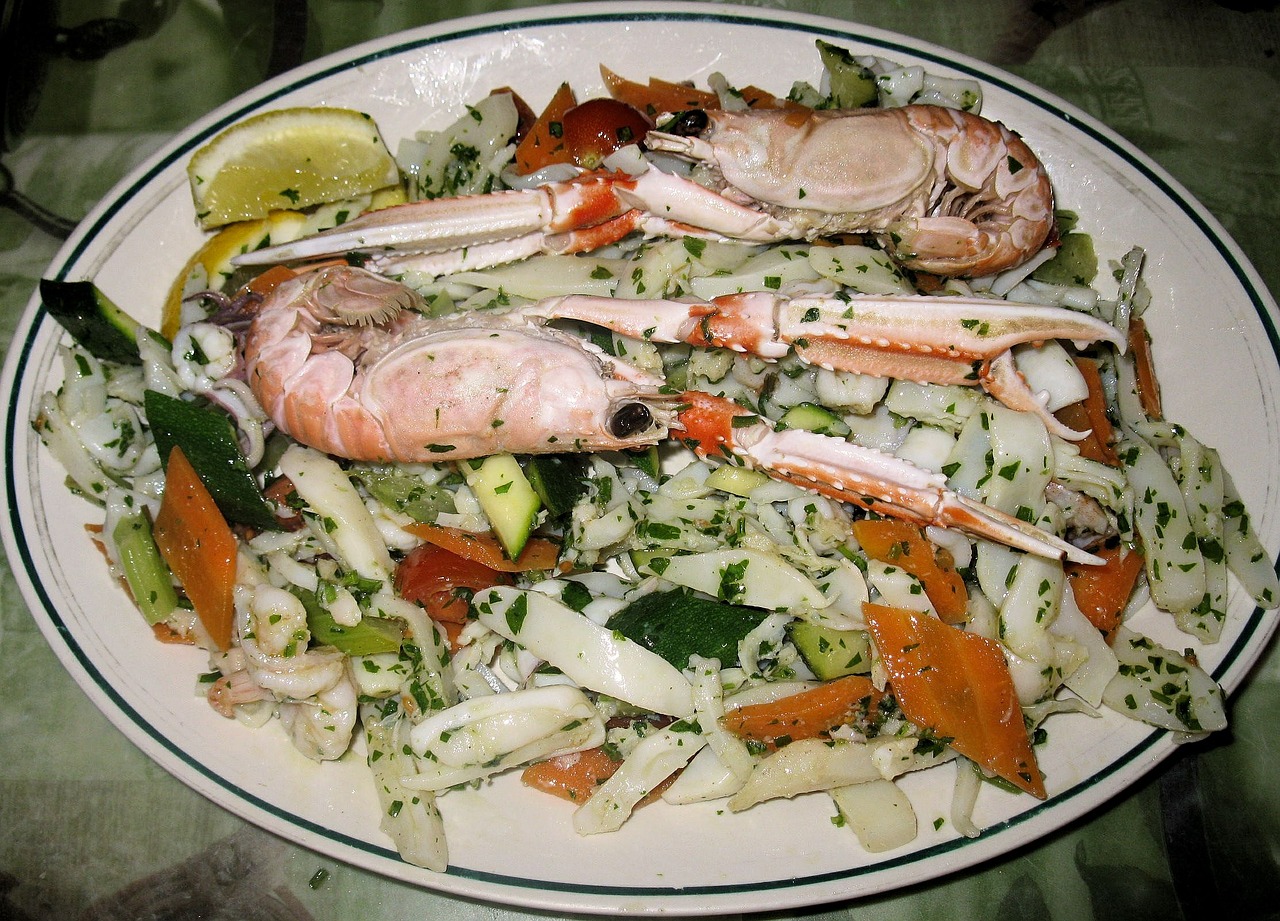 fish salad shell fish peppers free photo