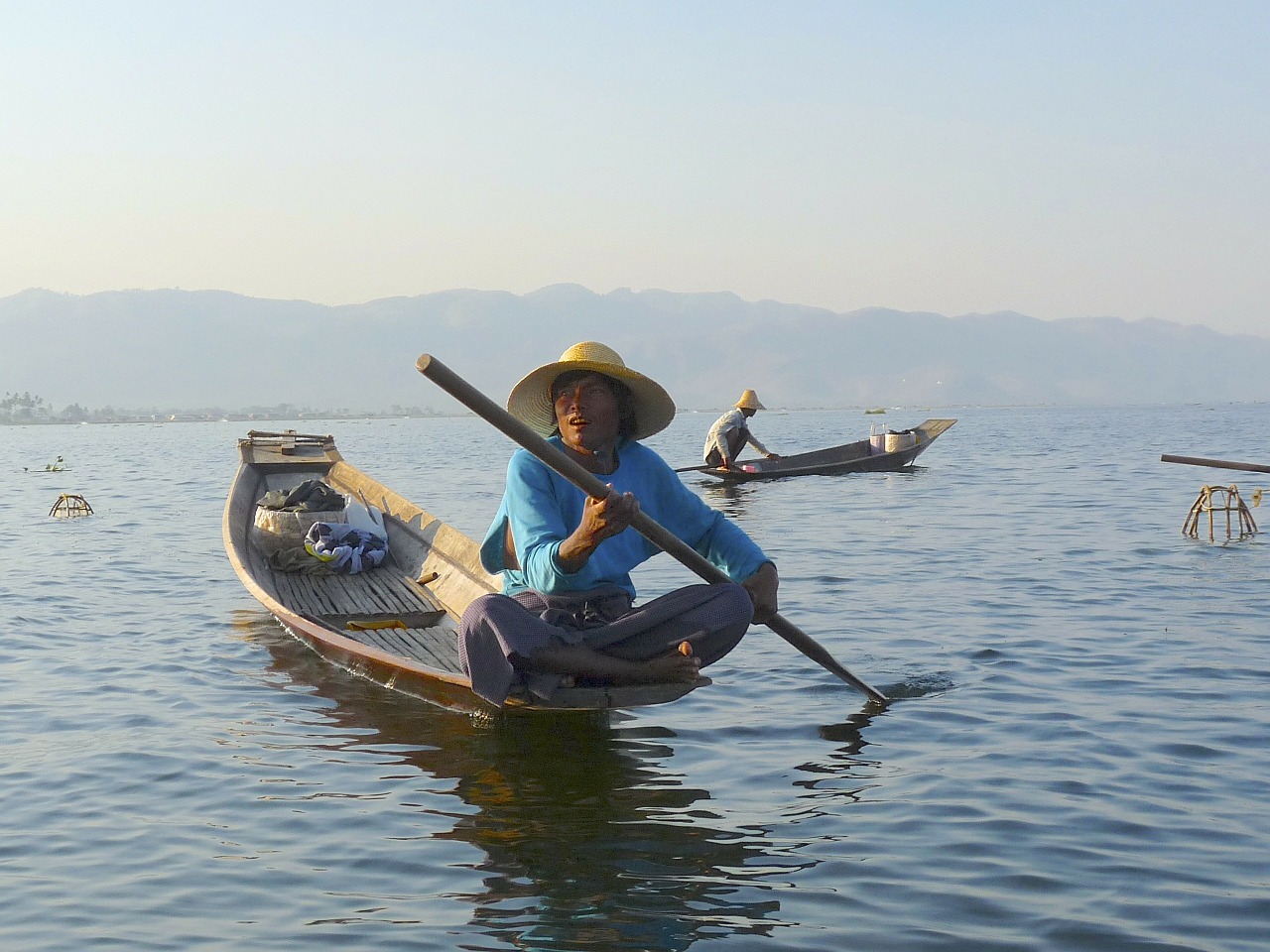 fisherman inle lake burma free photo