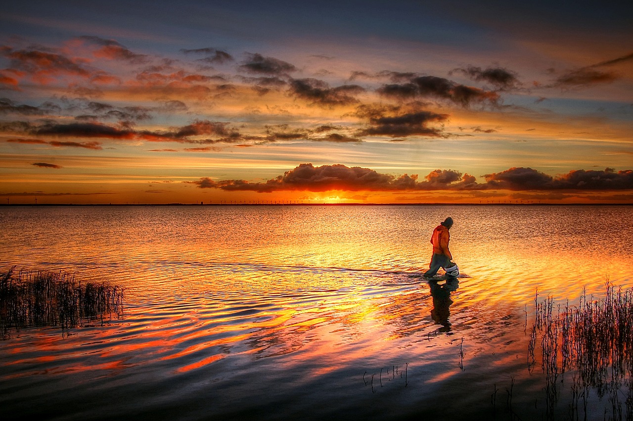 fisherman  sunrise  water free photo