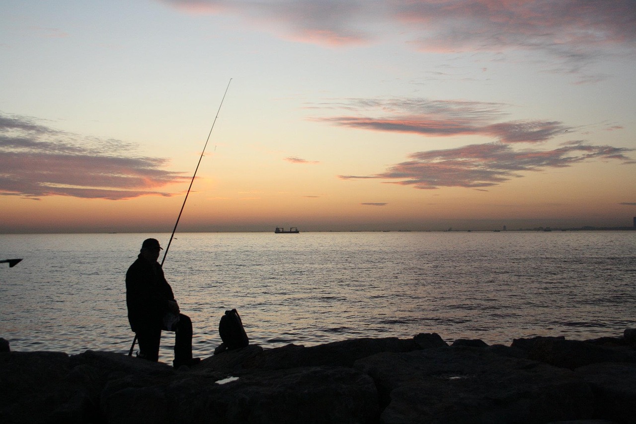 fisherman fisher sunset free photo