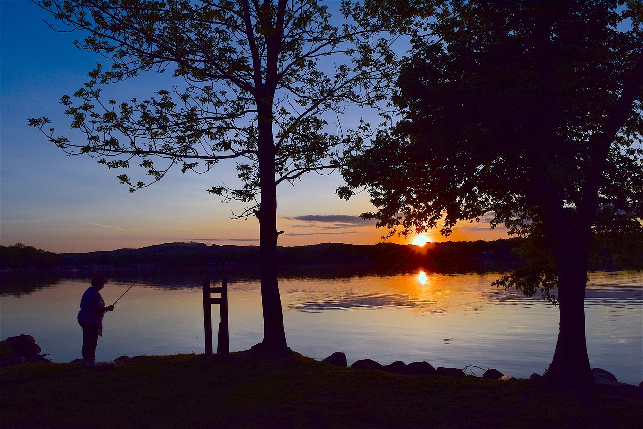 fishing sunset silhouette free photo