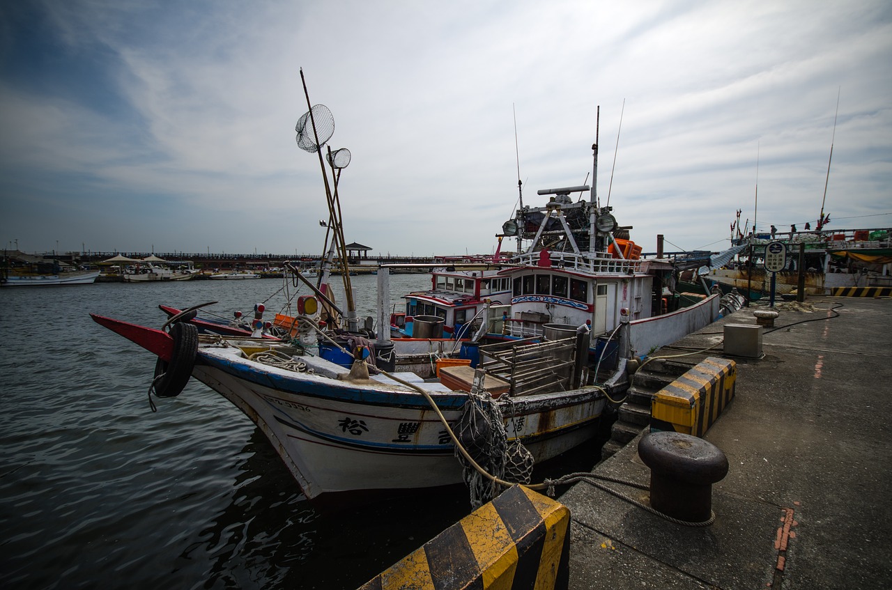 fishing boat port blue sky free photo