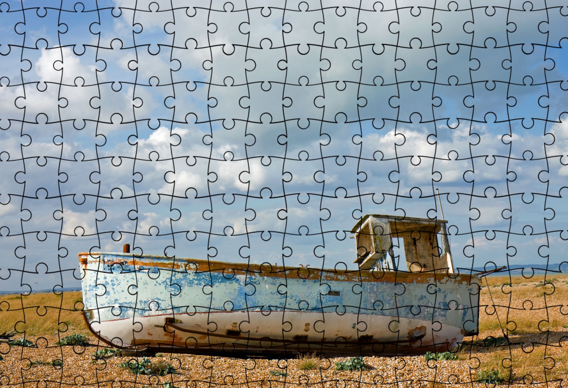 fishing boat blue jigsaw free photo