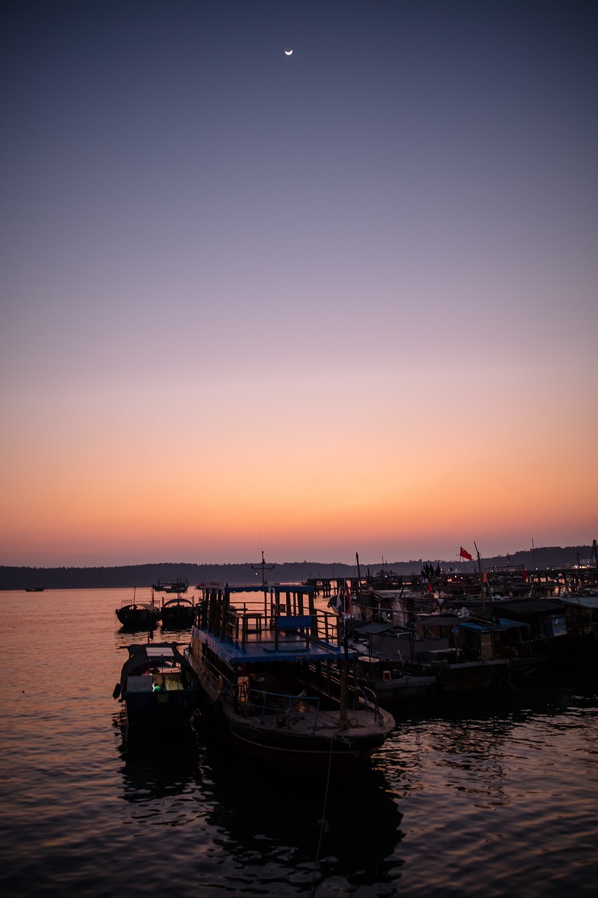 fishing boats sunset wooden free photo