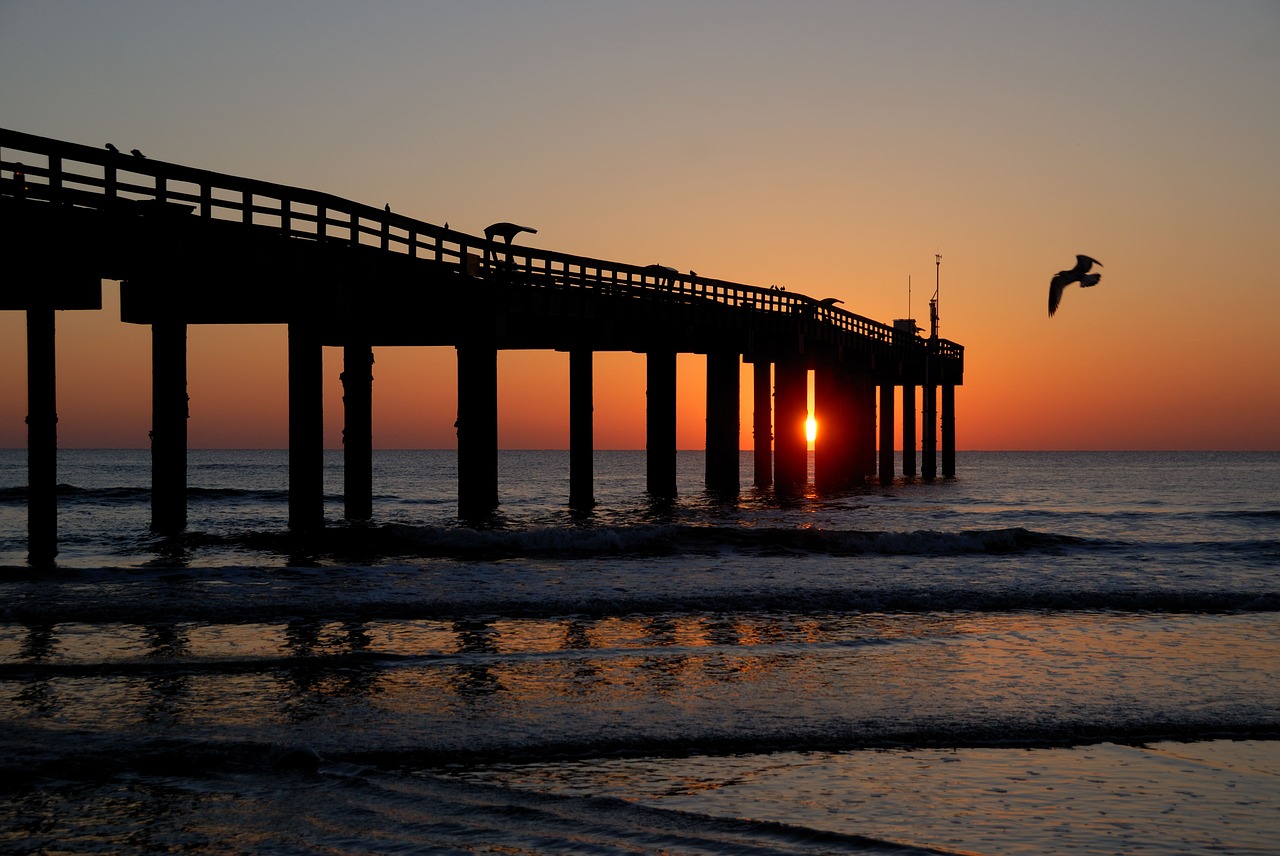 fishing pier pier sunrise free photo