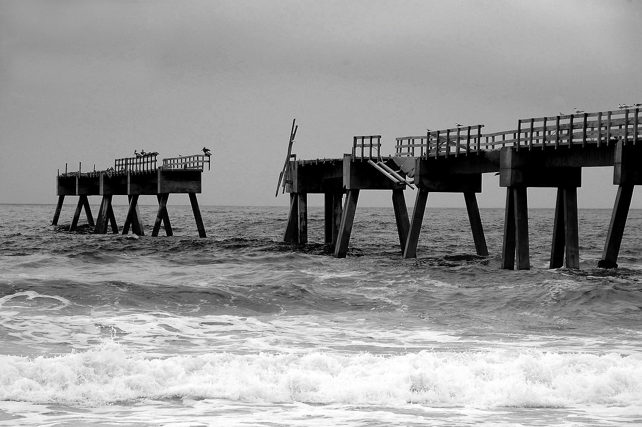 fishing pier  pier  hurricane destruction free photo