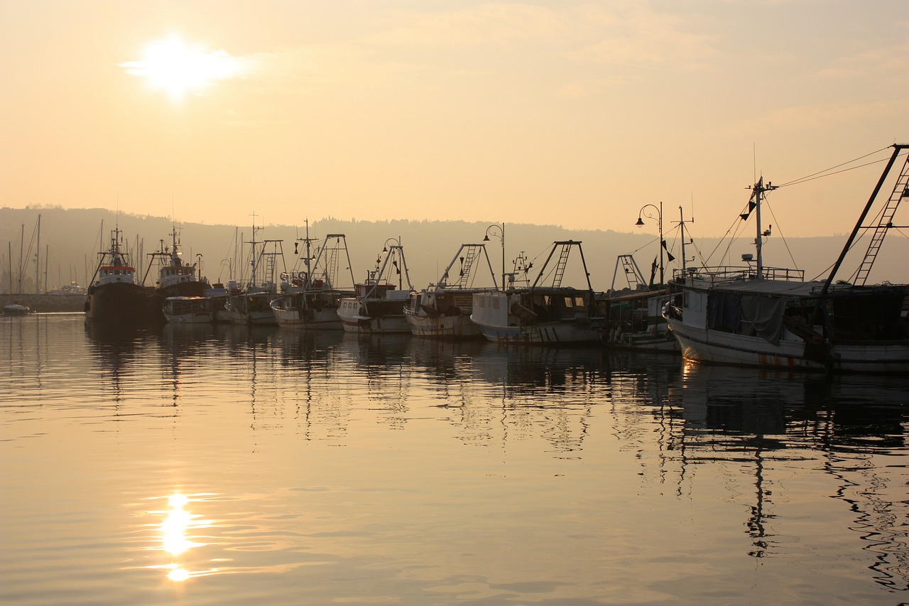 fishing vessels sunset sea free photo