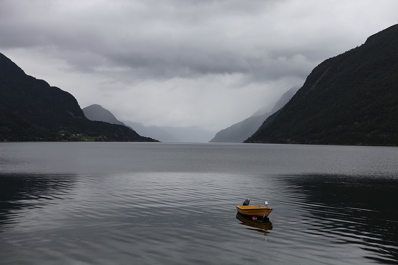 fjord water mountains free photo